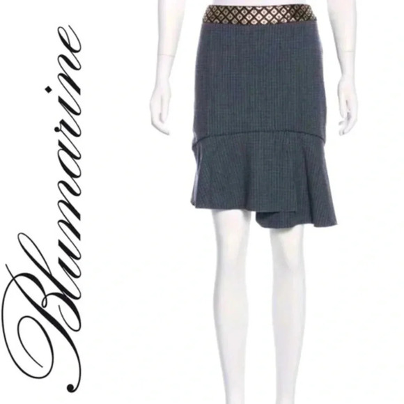 Blumarine | Silk Blue Grey Plaid Flounce Skirt Italian Size 42 US Size 6 Small S - Picture 2 of 4